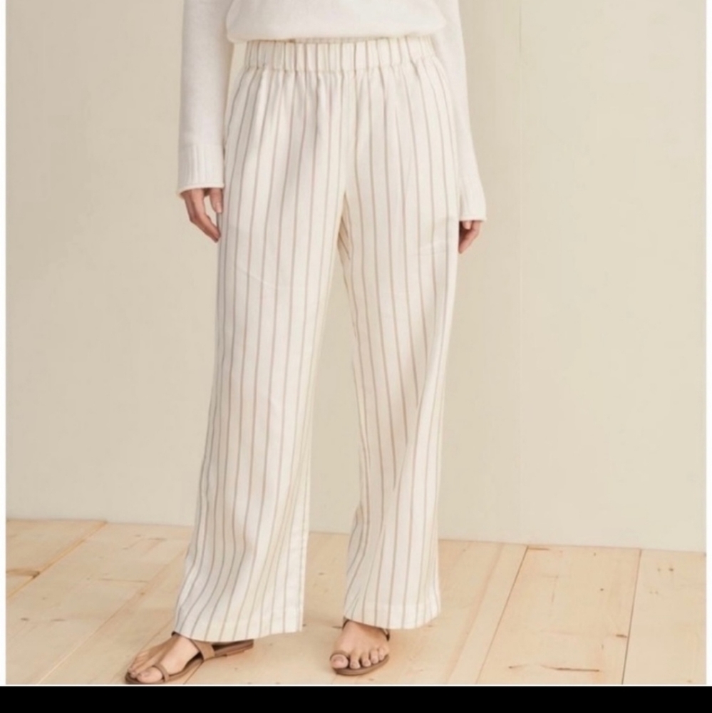 Jenni Kayne Yellow Striped Bianca Pants Straight Wide Leg Pockets NEW - Picture 12 of 14